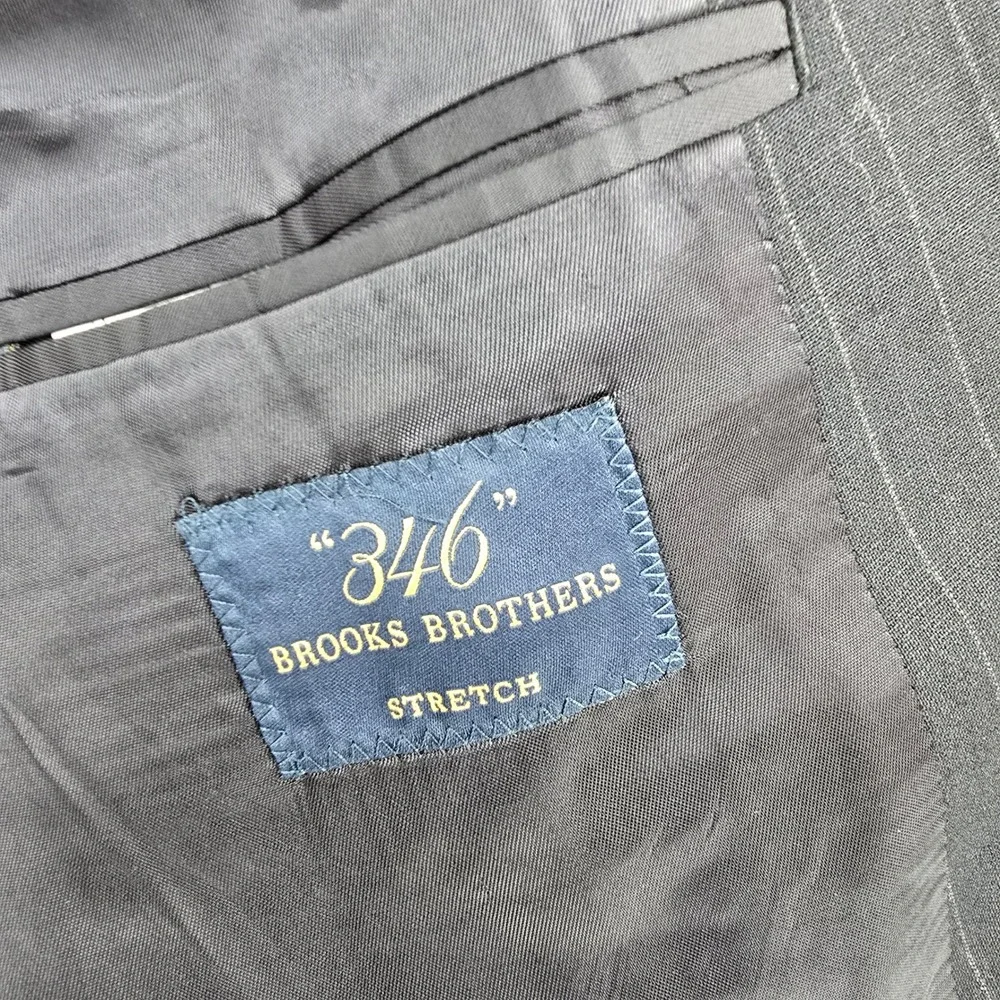 Brooks Brothers 346 Mens 45R‎ Navy Blue Pinstripe Stretch Wool Blend Blazer